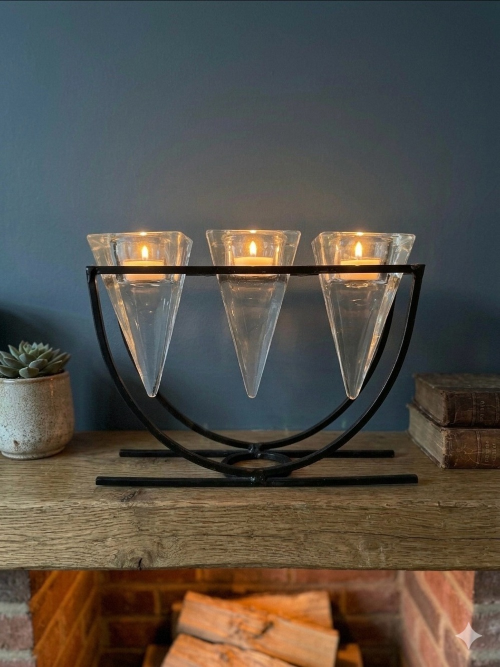 Iron and Glass Triangle Tea Light Candle Holder Scandinavian Style Whimsigoth
